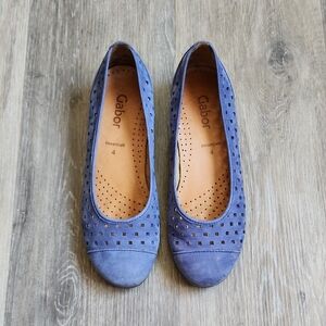 Gabor Blue Perforated Flats for Everyday Elegance